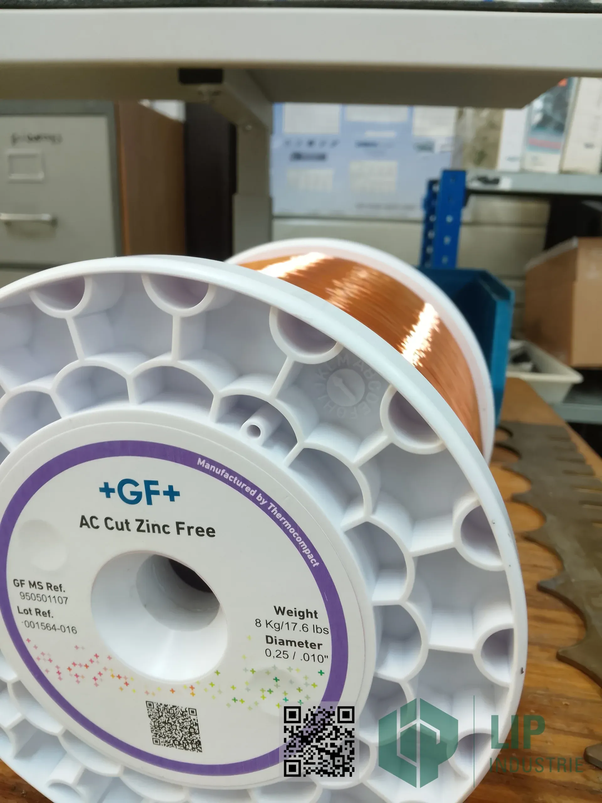 Bobine de fil 100 % cuivre sans zinc +GF+ AC Cut Zinc Free pour électroérosion fil — une référence rare, utilisée chez LIP Industrie Précision à Besançon